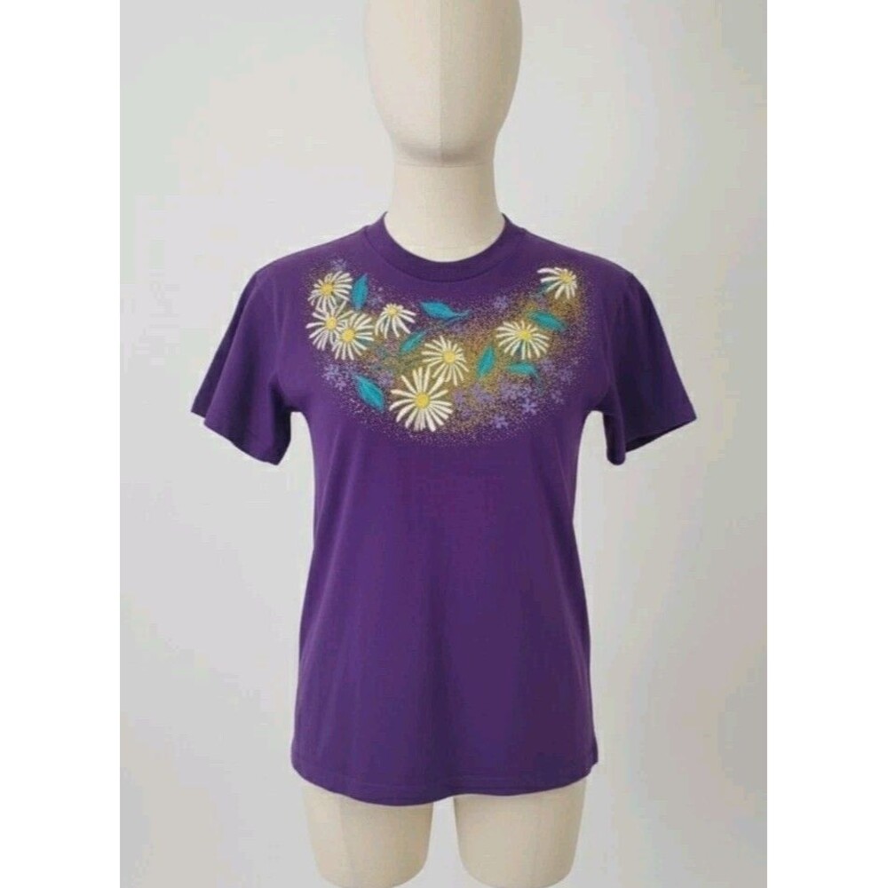 Vintage Anvil Purple Daisy T Shirt Size Large L Made In USA Single Stitch Floral